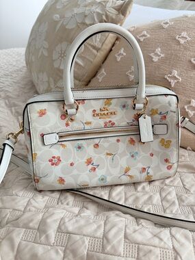 Coach White Floral Dome Satchel with Gold Hardware